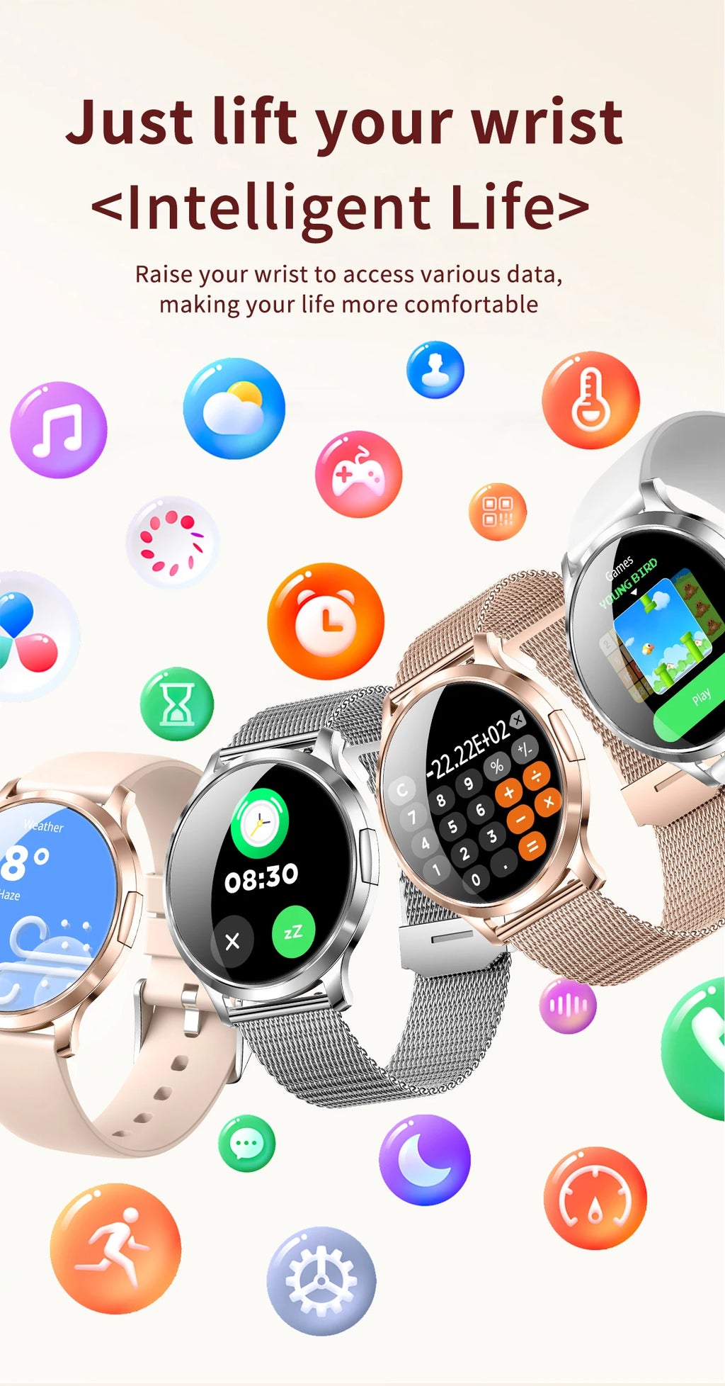 Nuevo reloj inteligente para mujer 1,32 "AMOLED pantalla completamente táctil Bluetooth llamada presión arterial IP68 impermeable NFC 7,3mm pulsera ultrafina