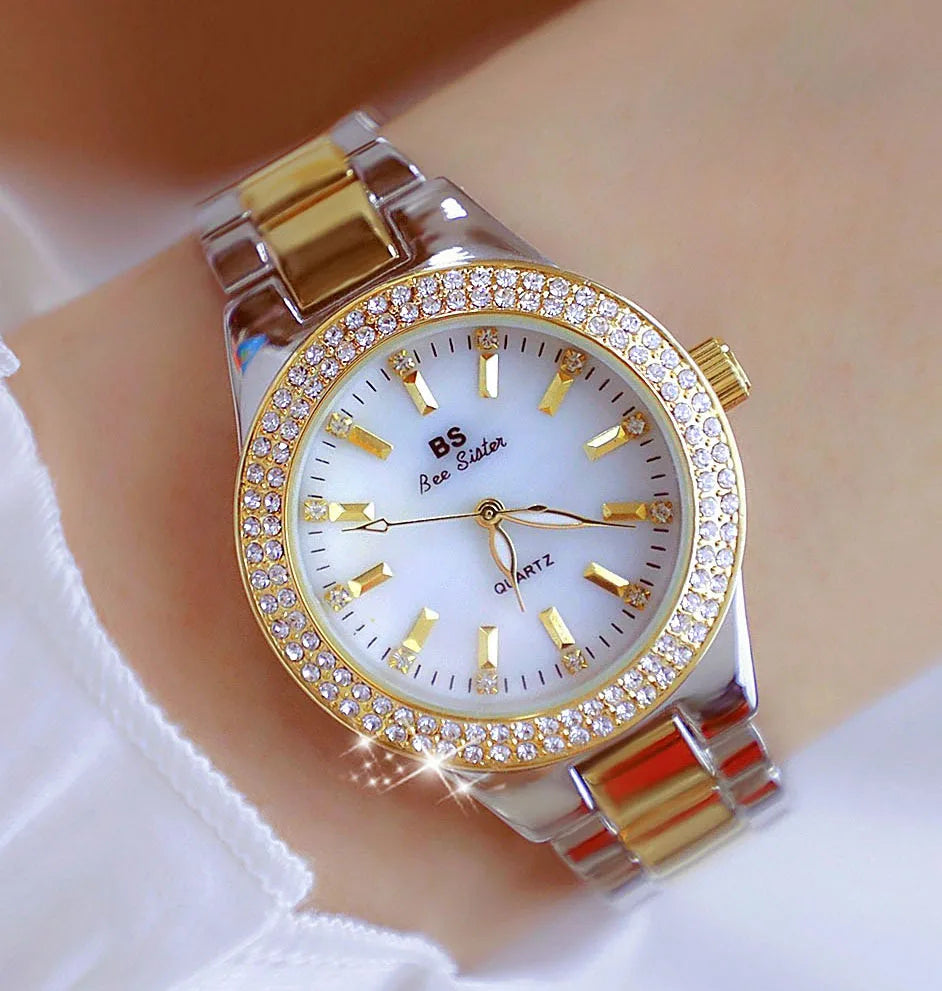 Reloj BS para mujer Beimu Face clásico ligero marca de lujo temperamento pulsera de Metal resistente al agua relojes de cuarzo de moda para mujer
