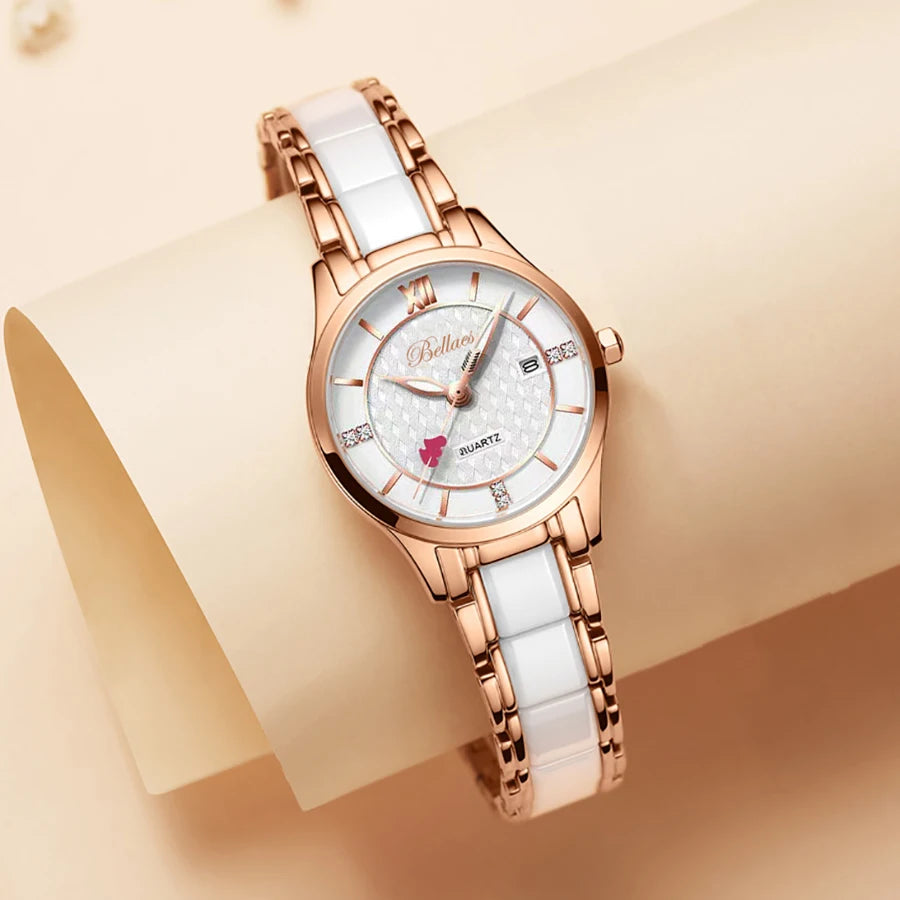Reloj de mujer de moda con puntero de corazón redondo de acero inoxidable reloj de cuarzo resistente al agua regalo