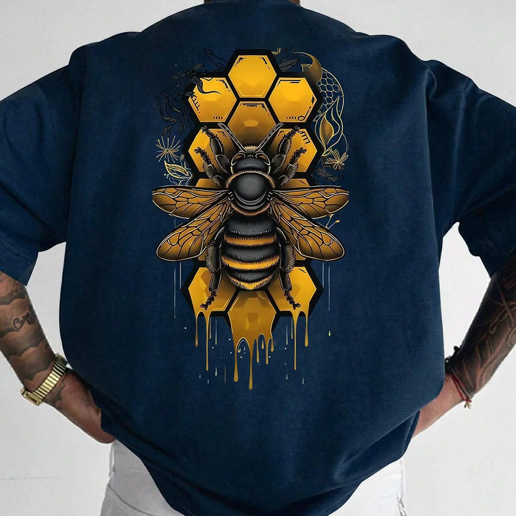 Camiseta de manga corta con cuello redondo y estampado de abeja deportiva holgada informal a la moda de algodón puro 100% para hombre