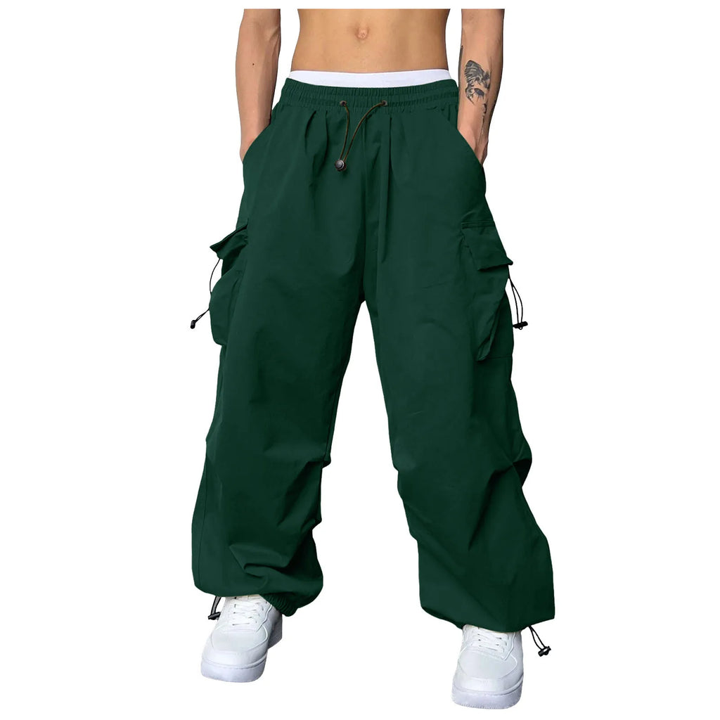 Pantalones Cargo deportivos informales para Hombre, ropa de calle con bolsillo tejido y cuerda para el pie, Pantalones sólidos, Pantalones holgados con múltiples bolsillos para Hombre