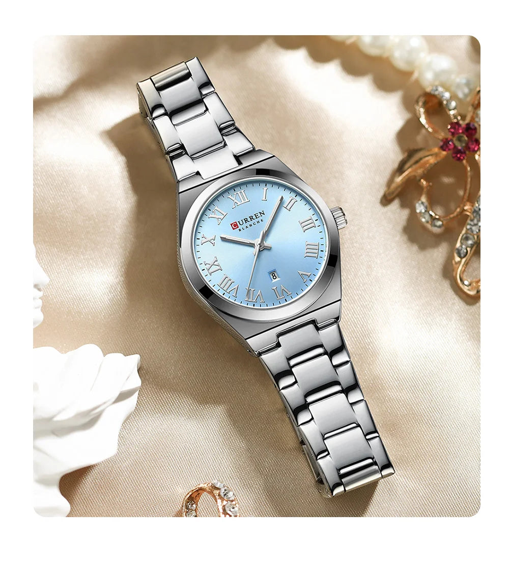 Relojes CURREN de lujo para mujer, relojes de pulsera de cuarzo de acero inoxidable informales a la moda para mujer, regalo para novia resistente al agua