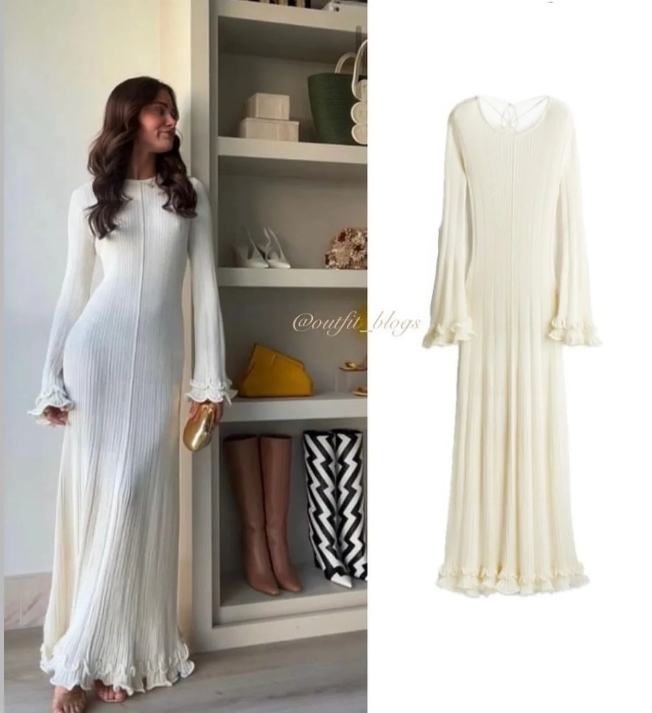 2025 elegante vestido con volantes y cordones Para Mujer, vestido acanalado de manga larga a la moda, Vestidos largos Para Mujer, Vestidos Para ir al trabajo Para Mujer