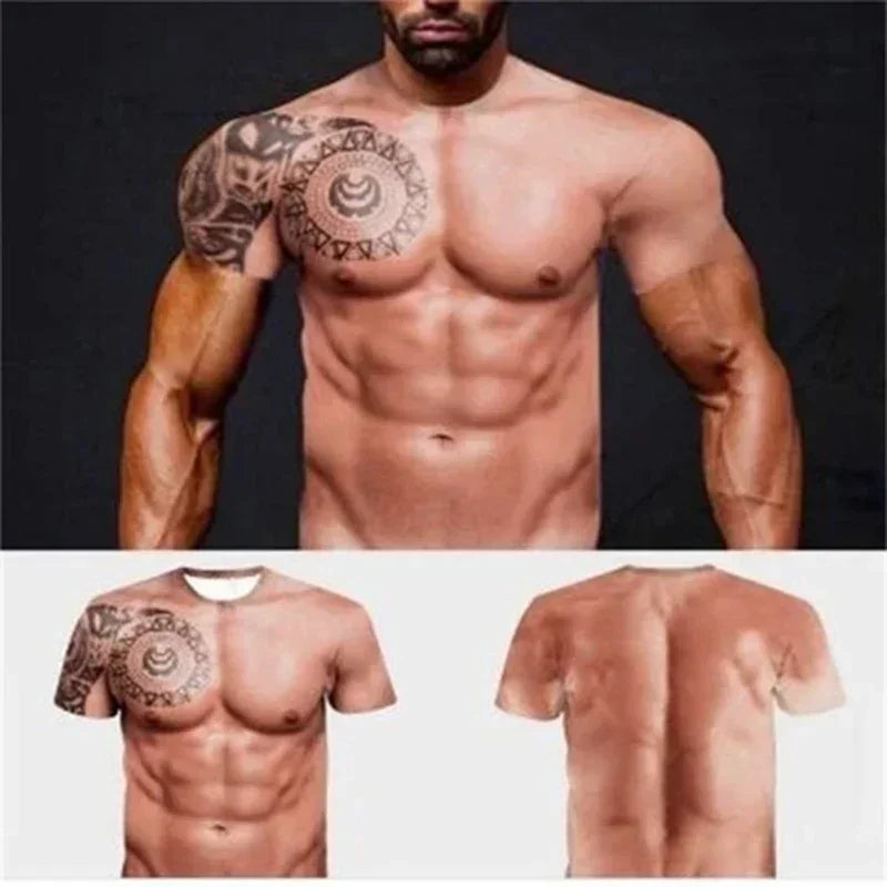 Camiseta con estampado de tatuaje muscular en 3D, camiseta para vacaciones en la playa de verano, camiseta de manga corta con estampado Digital 3d, camisetas informales
