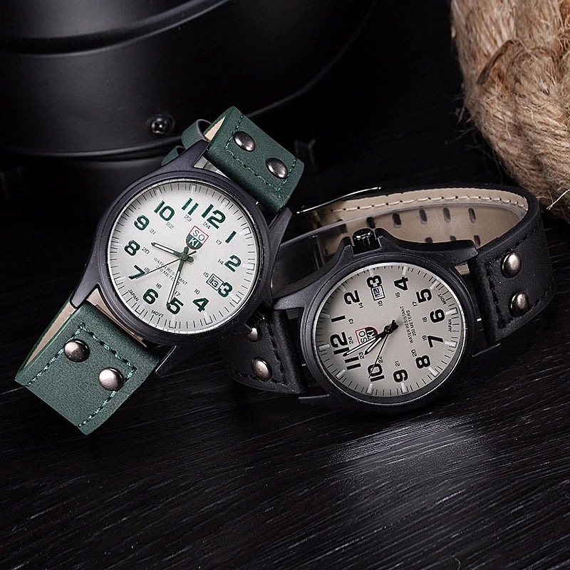 Reloj de cuarzo con esfera árabe para hombre, correa de cuero informal, calendario, relojes deportivos