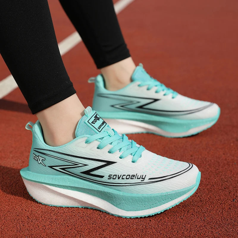 Zapatillas de Running con Placa de Carbono Degradado para Mujer, Estilo Pareja, Ligeras, Transpirables, con Amortiguación, Versátiles y Modernas