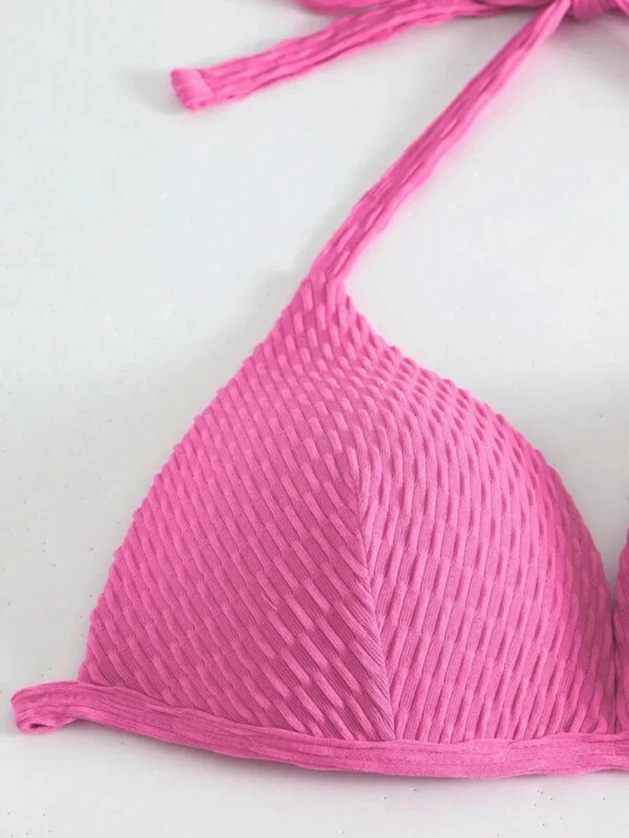 Con falda, Bikini arrugado con copa de sujetador, traje de baño femenino, traje de baño para mujer, conjunto de Bikini de tres piezas, traje de baño Push Up, ropa de playa para nadar