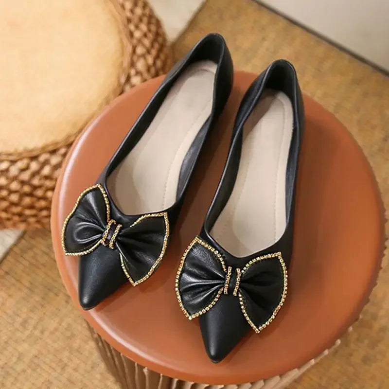 Zapatos planos con punta puntiaguda y lazo para mujer, calzado de oficina con tacón en promoción, estilo coreano, Popular, para vacaciones, Social, calzado para mujer joven