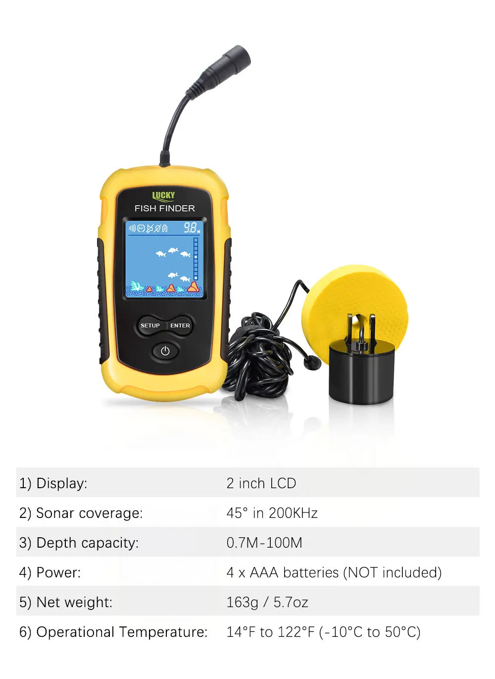 El Envío Gratuito! FFC1108-1 Venta Caliente de Alarma 100 M Portable Sonar LCD Buscador de Buscadores de Los Pescados señuelo de la Pesca de Pesca Ecosonda
