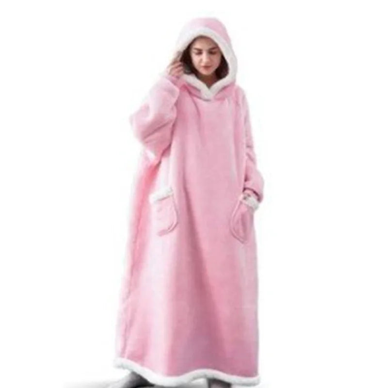 Sherpa Flannel Oversized Hoodie Blanket, Warm Winter Blanket with Sleeves, Hooded Sweatshirt, Oversized TV Blanket, Pullover