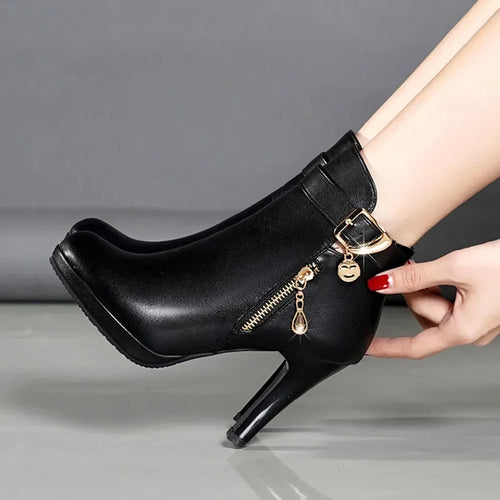 Women's Sexy Short High Heel Round Toe Boots, Winter Fashion, New Style, Simple Design, Thin Heel, Zipper Closure, Solid Color