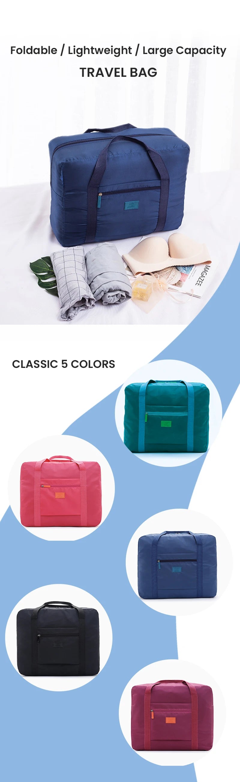 Bolsa de Viaje Ligera y Plegable, Bolsa de Mano Unisex, Equipaje de Mano para Fines de Semana, Estancias Cortas, Viajes, Bolsas Organizadoras de Maletas