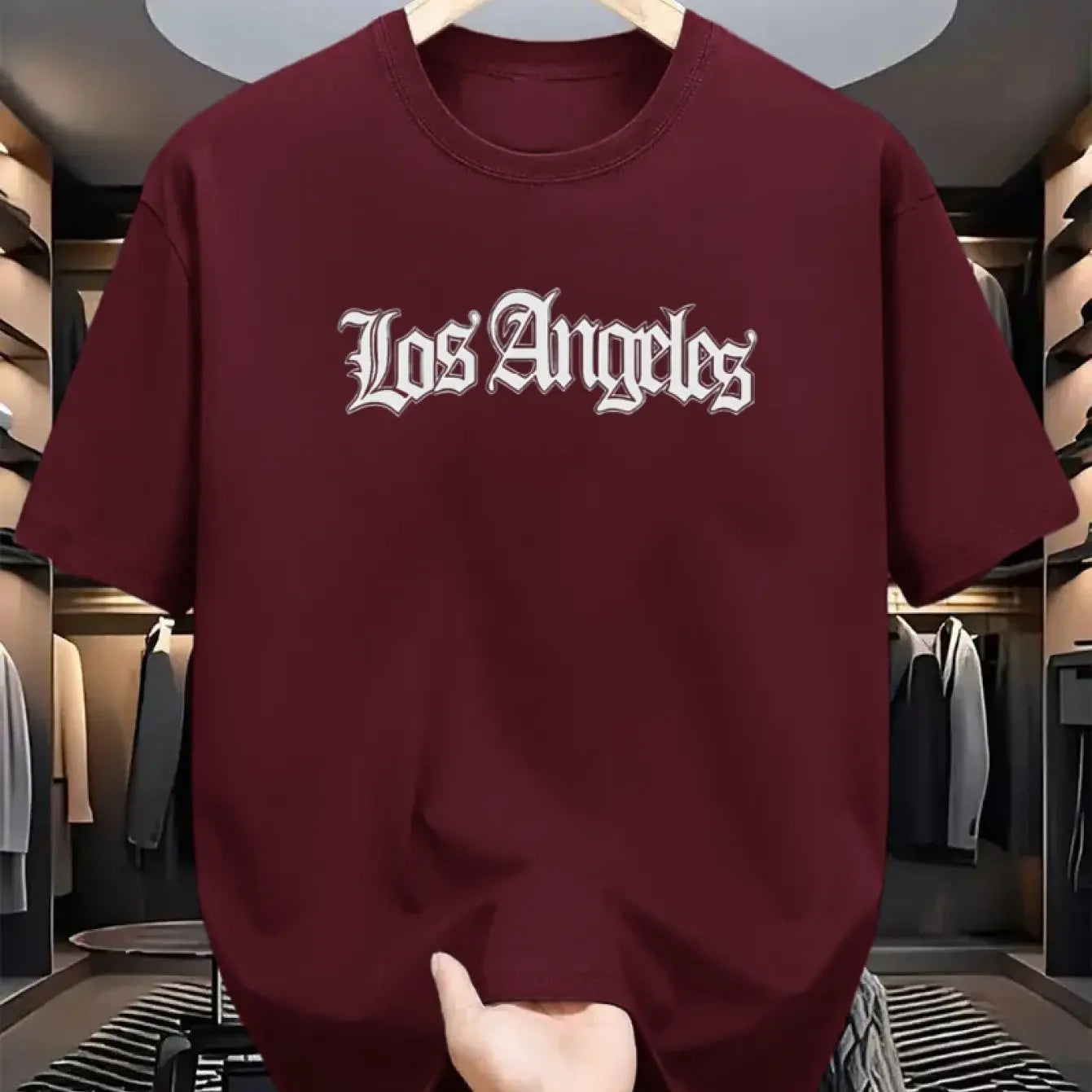 Camiseta deportiva holgada informal a la moda de algodón 100% de verano para hombre, camiseta de manga corta con estampado de letras de Los Ángeles y cuello redondo
