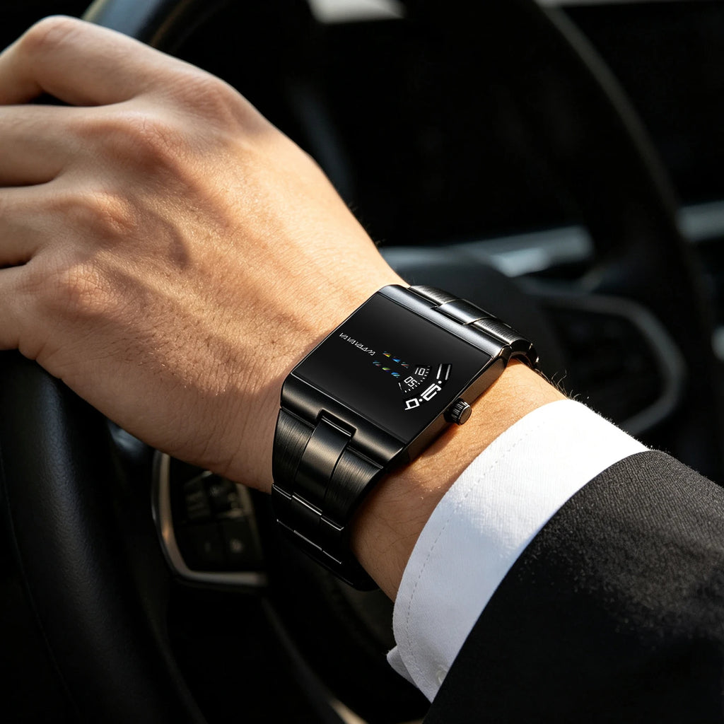 Reloj de cuarzo cuadrado clásico VA VA VOOM con esfera dorada creativa, diseño de moda para hombre, reloj de acero de superficie de gran venta para hombre.