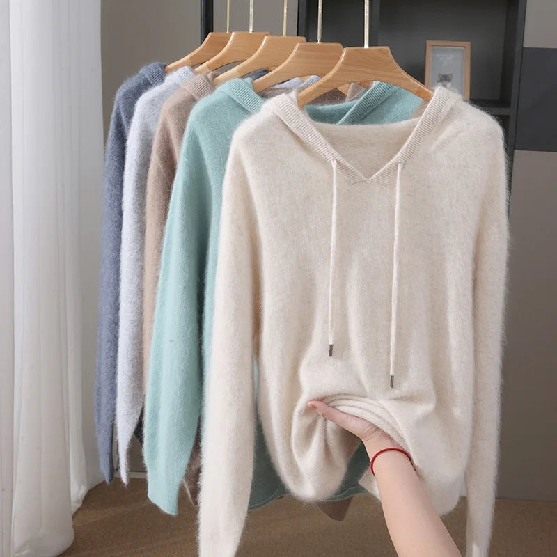Jersey nuevo para hombre, suéter de cachemira de visón 100%, suéter informal de punto de negocios para otoño e invierno, suéter con capucha y cuello redondo para hombre, mangas completas