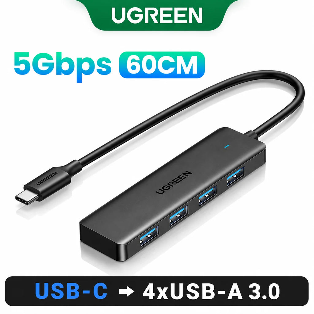 Hub USB 3.0 UGREEN 4 Puertos – 5Gbps, USB-C, Compatible con Mac, PC, Xbox, PS5