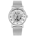 Top de moda para mujer, reloj mecánico de imitación con esqueleto hueco, relojes de pulsera de cuarzo de malla metálica para mujer, reloj femenino