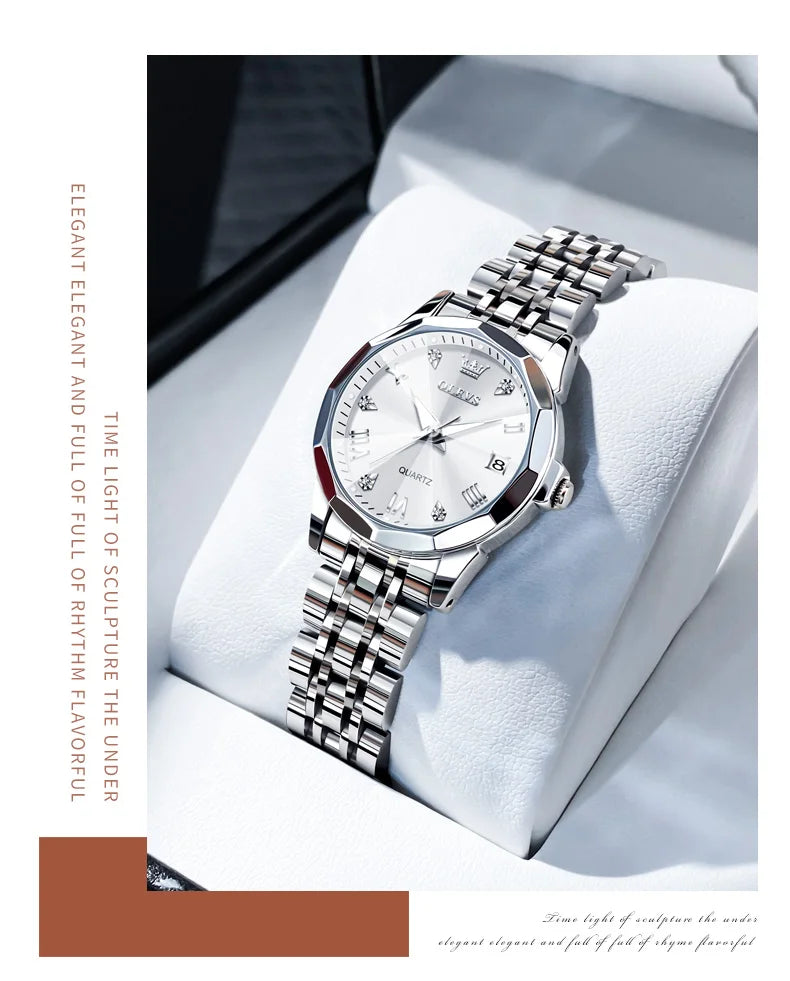 Reloj de Pulsera OLEVS 9931 para Mujer, Elegante, de Primera Marca, con Espejo en Forma de Rombo, Cuarzo Original, Diamantes, Acero Inoxidable, a la Moda, Resistente al Agua