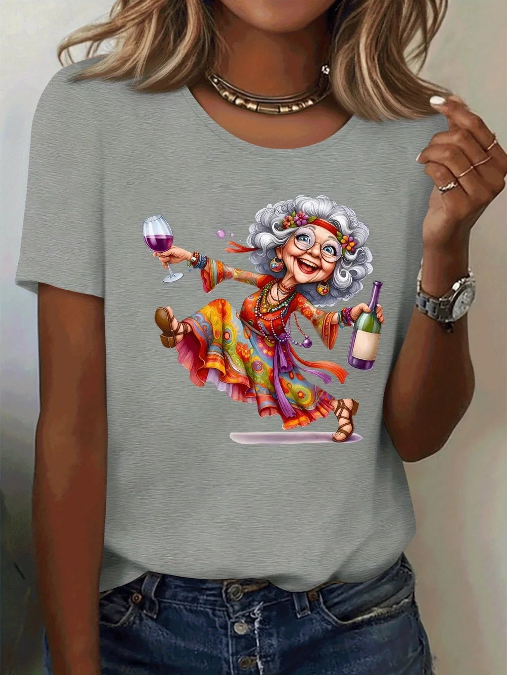 Women's Granny Graphic Print Elegant T-Shirt, Casual Summer Short Sleeve Tee, Funny Cute Crewneck T Shirts, Casual Clothes for Women