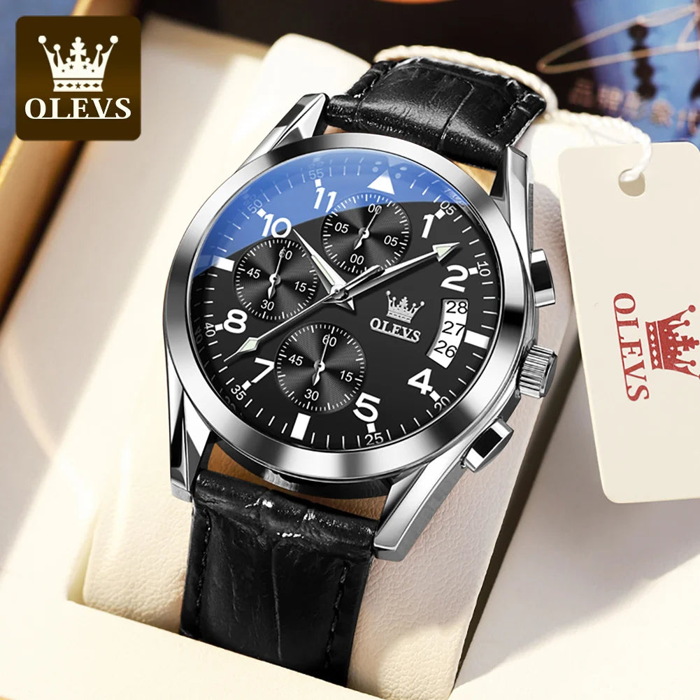 OLEVS reloj de cuarzo para hombre, correa de cuero Original, indicador de fecha, resistente al agua, luminoso, informal, de negocios, reloj de cuarzo para hombre, marca superior