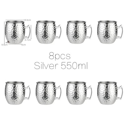 Juego de 8 Tazas de Cobre Martillado para Moscow Mule - Tazas de Acero Inoxidable para Servir Cerveza, Vino, Café y Cócteles