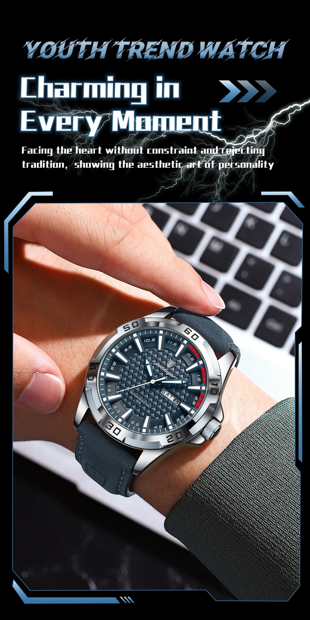 Reloj de pulsera POEDAGAR Original para hombre, Reloj de lujo resistente al agua con fecha luminosa y semana para hombre, relojes deportivos de cuero de cuarzo para hombre