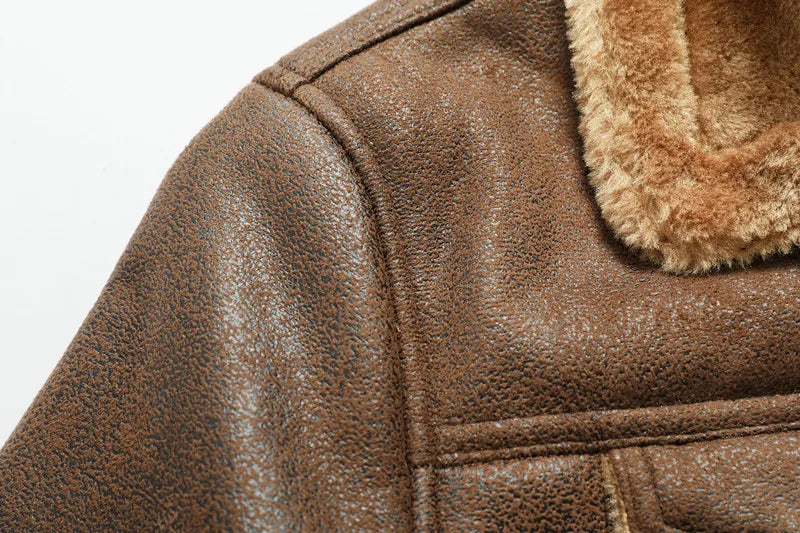Nueva moda para hombre, chaquetas y abrigos integrados de cuero y piel con cremallera Diagonal, chaquetas de cuero cálidas de lana para hombre, chaquetas ajustadas