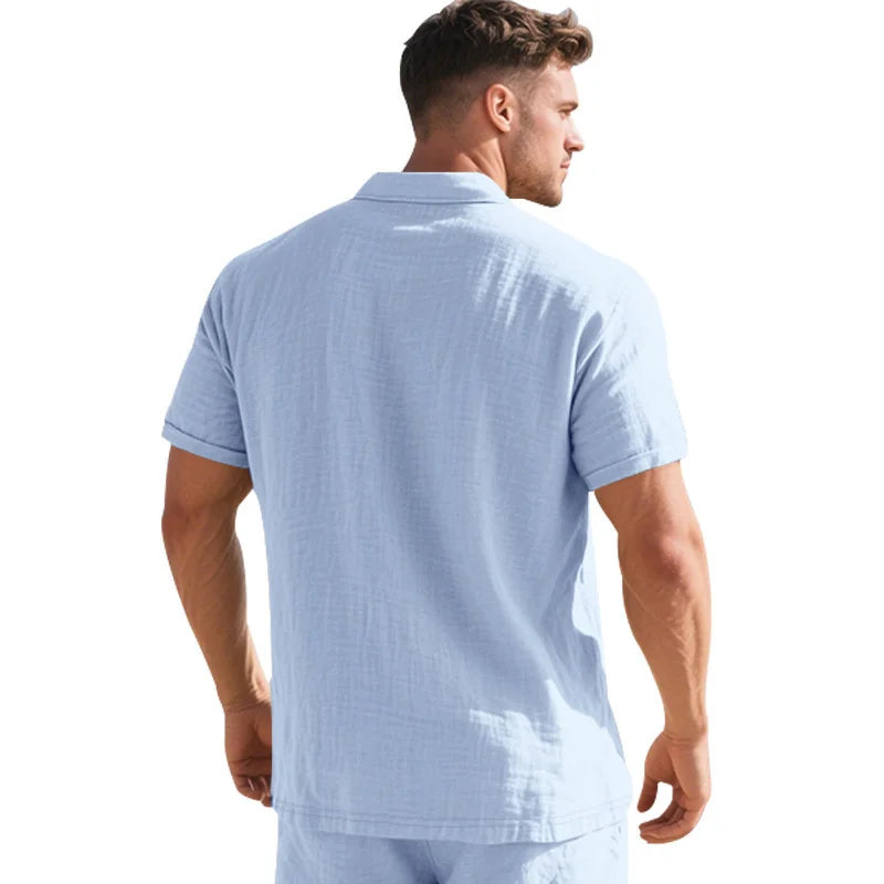 Camisa POLO de manga corta de lino y algodón de alta calidad para hombre, camisa informal holgada y cómoda, camisetas de verano con botones y cuello vuelto