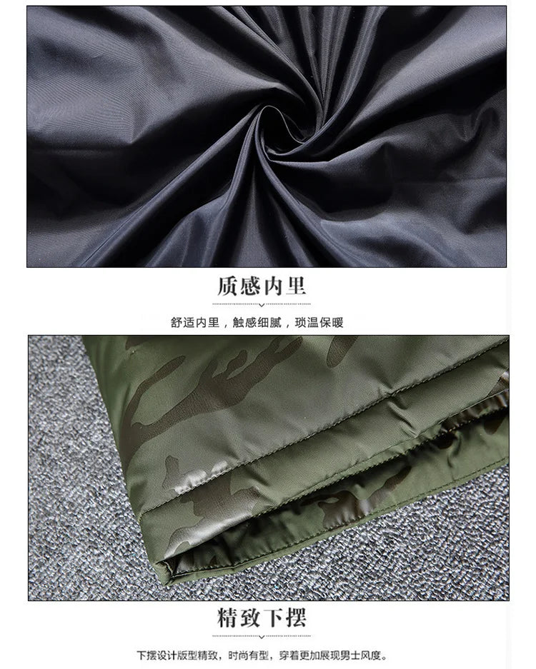 Parkas de invierno de alta calidad para hombre, cortavientos, Parkas de plumón de pato blanco, chaquetas cálidas gruesas con capucha de camuflaje para nieve, abrigo