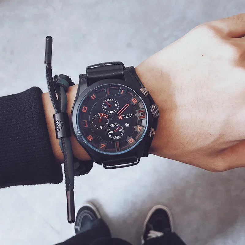 Reloj de Cuarzo para Hombre con Esfera Árabe, Correa de Cuero Informal, Relojes Deportivos con Calendario para Hombre