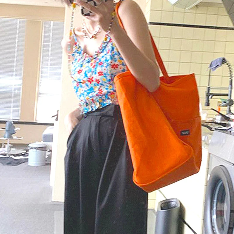 Bolsos de mano de lona de estilo coreano para mujer, bolso de gran capacidad, bolso de hombro informal, bolso de compras, bolso para niña