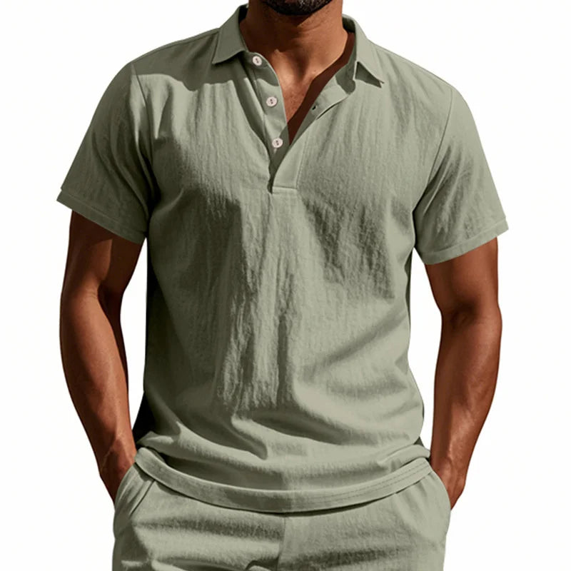 Camisa POLO de manga corta de lino y algodón de alta calidad para hombre, camisa informal holgada y cómoda, camisetas de verano con botones y cuello vuelto
