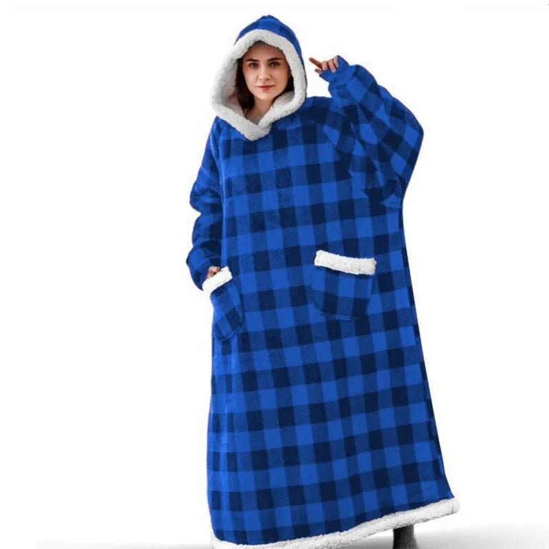 Sherpa Flannel Oversized Hoodie Blanket, Warm Winter Blanket with Sleeves, Hooded Sweatshirt, Oversized TV Blanket, Pullover