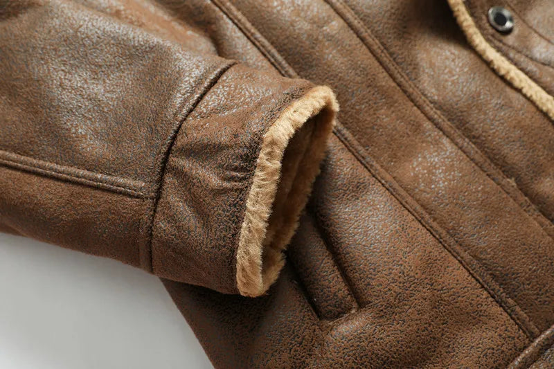 Nueva moda para hombre, chaquetas y abrigos integrados de cuero y piel con cremallera Diagonal, chaquetas de cuero cálidas de lana para hombre, chaquetas ajustadas