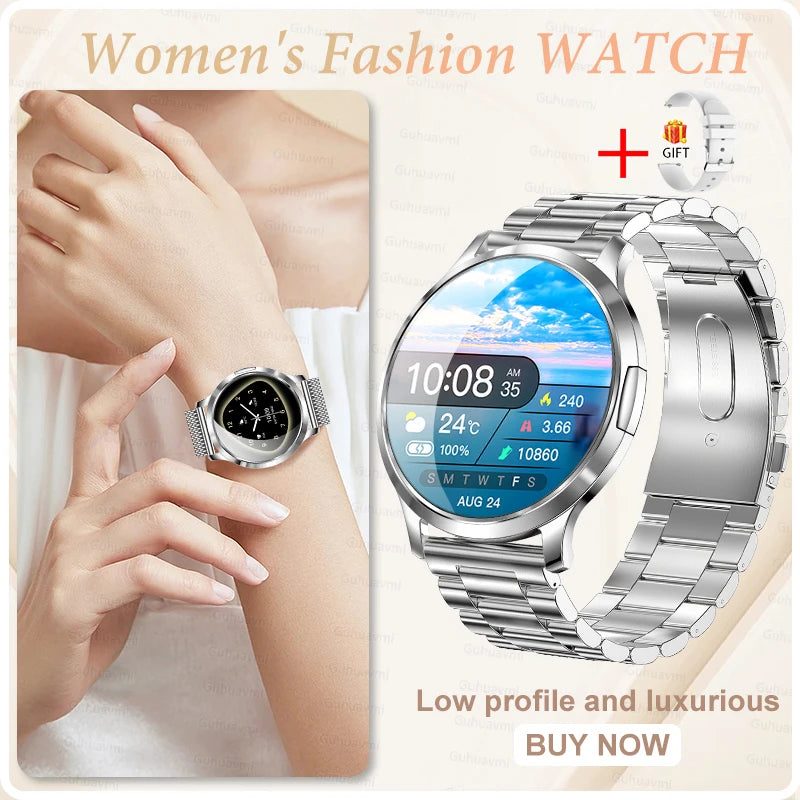 Nuevo reloj inteligente para mujer 1,32 "AMOLED pantalla completamente táctil Bluetooth llamada presión arterial IP68 impermeable NFC 7,3mm pulsera ultrafina