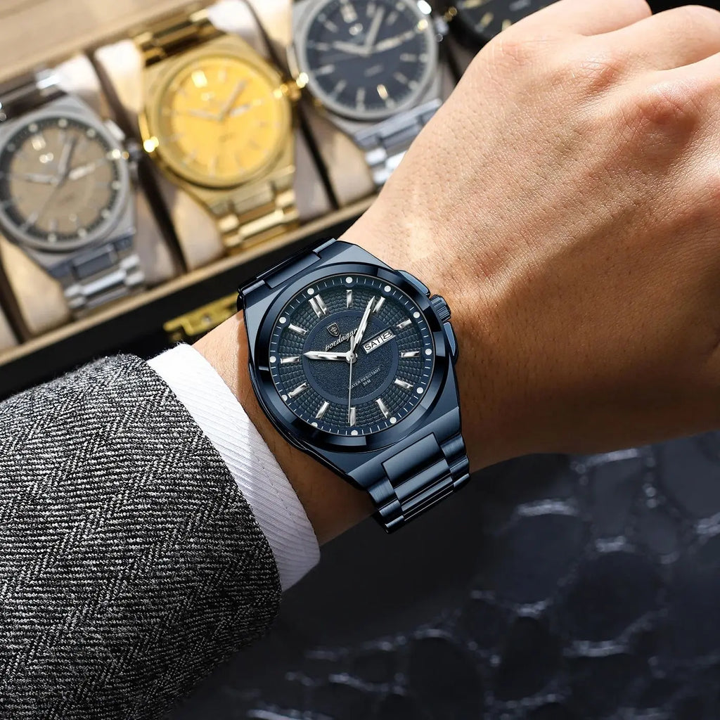Reloj deportivo POEDAGAR Original para hombre, Reloj de pulsera de cuarzo con fecha y semana de lujo para hombre, relojes luminosos resistentes al agua de acero inoxidable para hombre