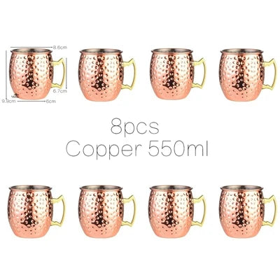 Juego de 8 Tazas de Cobre Martillado para Moscow Mule - Tazas de Acero Inoxidable para Servir Cerveza, Vino, Café y Cócteles