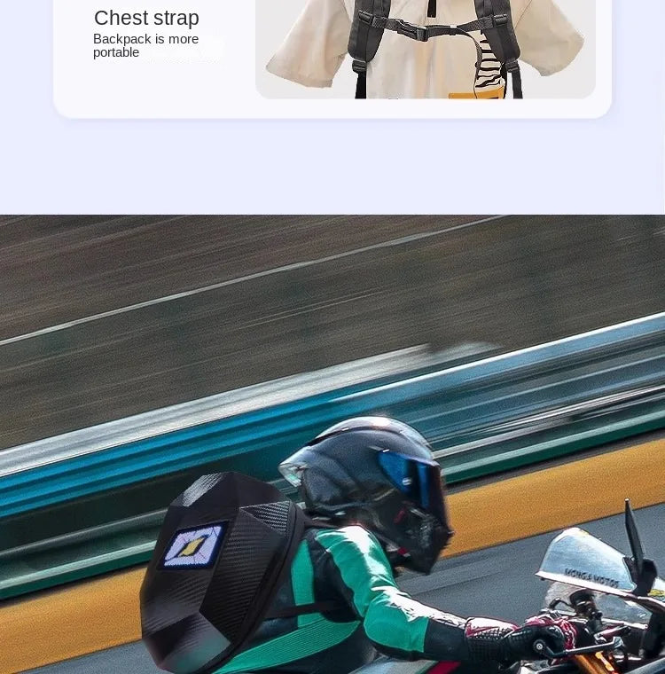 Mochila LED para Motociclistas con Ojos Brillantes, Textura de Fibra de Carbono, Casco, Mochila Escolar, Mochila para Portátil de Moto