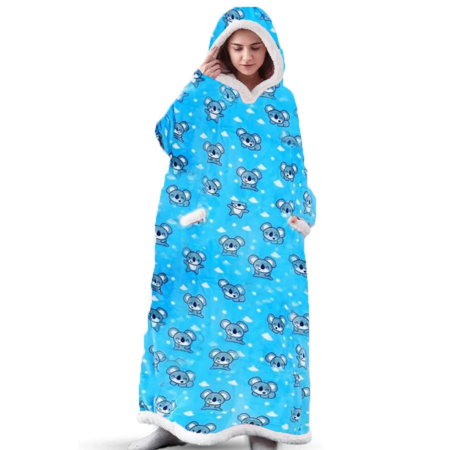 Sherpa Flannel Oversized Hoodie Blanket, Warm Winter Blanket with Sleeves, Hooded Sweatshirt, Oversized TV Blanket, Pullover