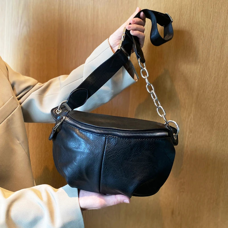 Bolso de pecho femenino, bolsos cruzados con cadena para mujer, nuevos bolsos de hombro, riñonera pequeña de cuero PU para mujer, cartera para teléfono