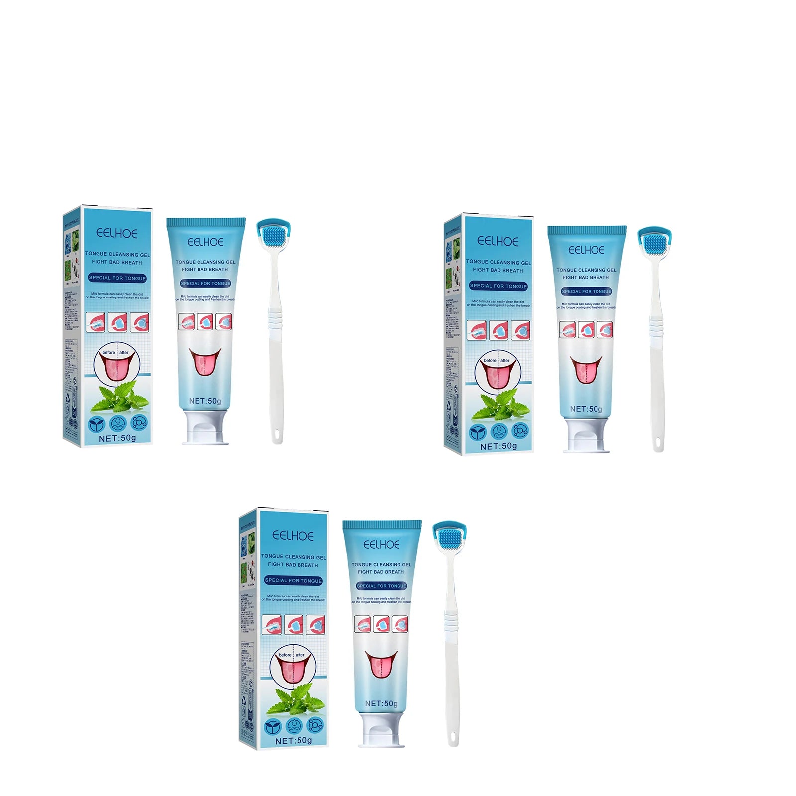 Gel Limpiador de Lengua EELHOE con Cepillo – Menta y Pera, Higiene Bucal Profunda