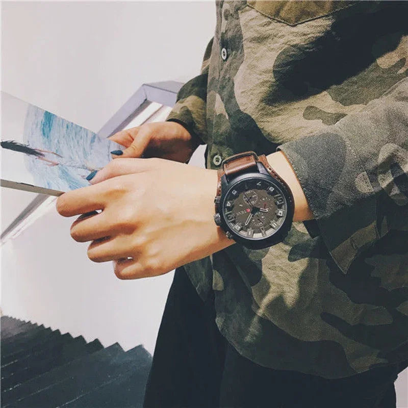 Reloj de Cuarzo para Hombre con Esfera Árabe, Correa de Cuero Informal, Relojes Deportivos con Calendario para Hombre