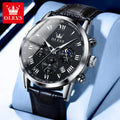 OLEVS-reloj de cuarzo deportivo para hombre, cronógrafo de lujo, resistente al agua, con correa de cuero, fase lunar, Masculino