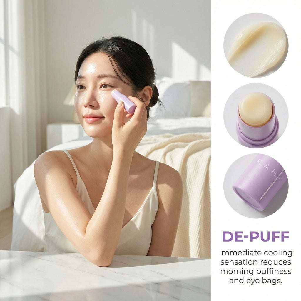 KAHI Bálsamo en Barra para Ojos con Acetil Hexapéptido 8, Reducción de Ojeras y Arrugas, Cuidado Anti-Hinchazón, Masajeador con Cabeza Metálica, Cuidado Facial Coreano