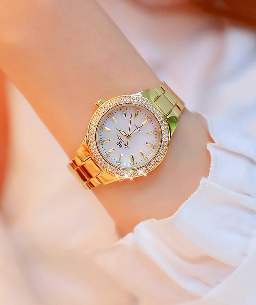 Reloj BS para mujer Beimu Face clásico ligero marca de lujo temperamento pulsera de Metal resistente al agua relojes de cuarzo de moda para mujer