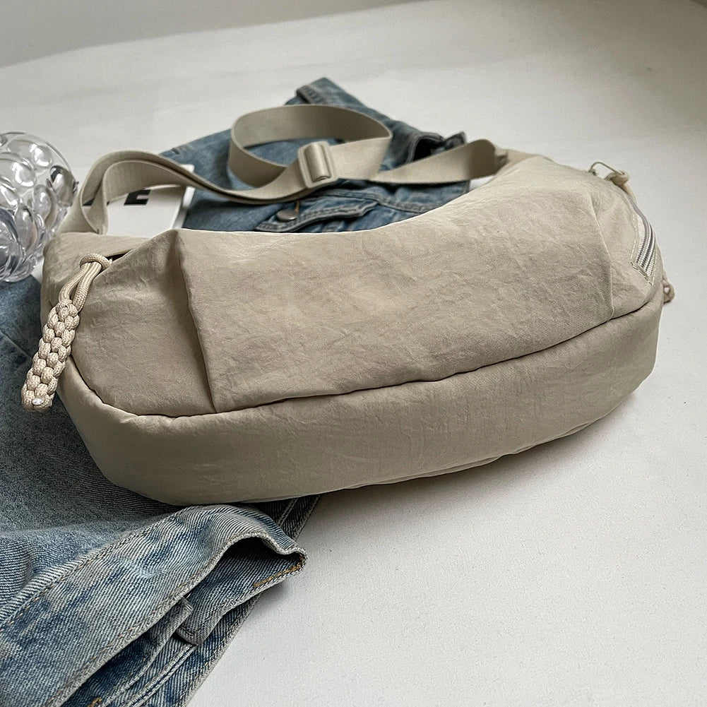 Bolso cruzado de media luna con múltiples bolsillos para mujer, bolsa de mensajero diaria de gran capacidad, correa ajustable, bolso Satchel Simple