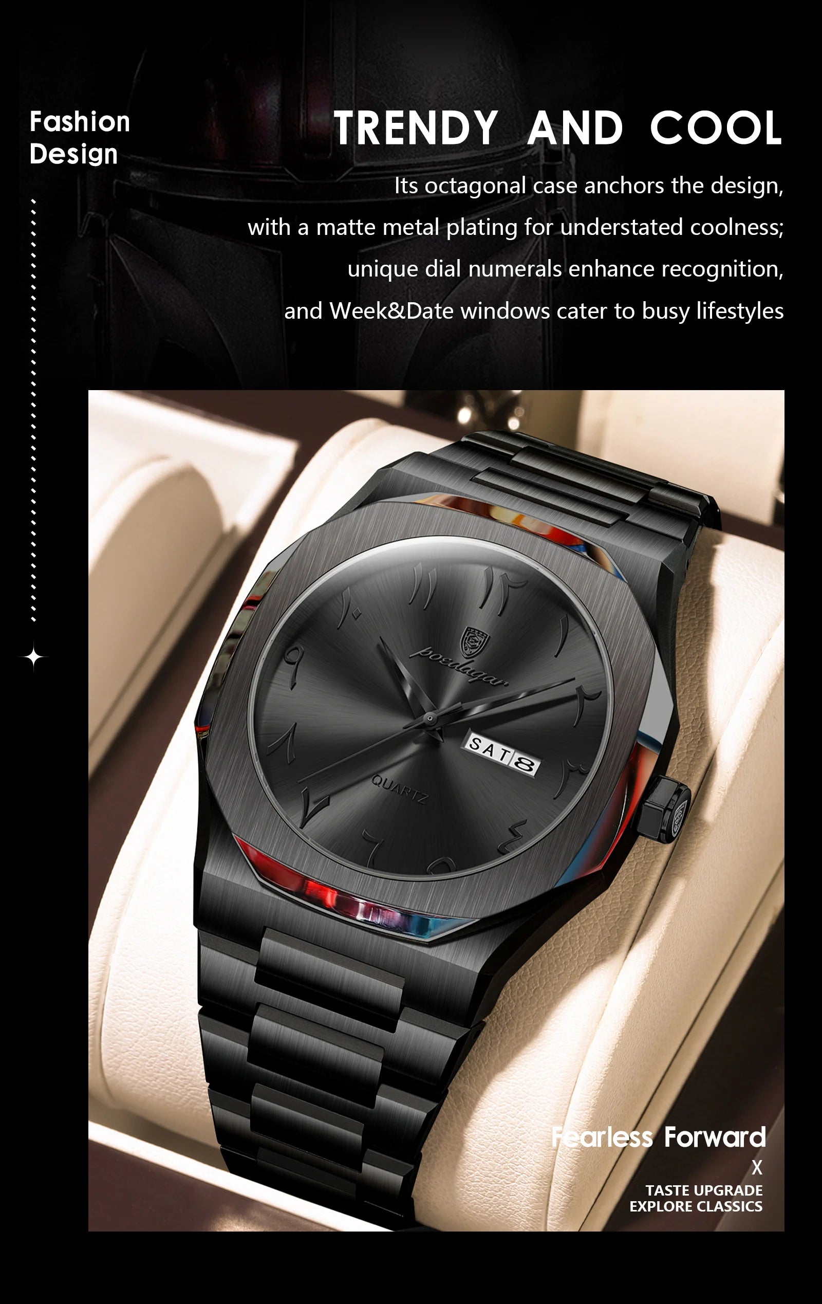 Reloj militar POEDAGAR para hombre, resistente al agua, calendario semanal de lujo, reloj de pulsera para hombre, relojes de cuarzo de acero inoxidable a la moda para hombre