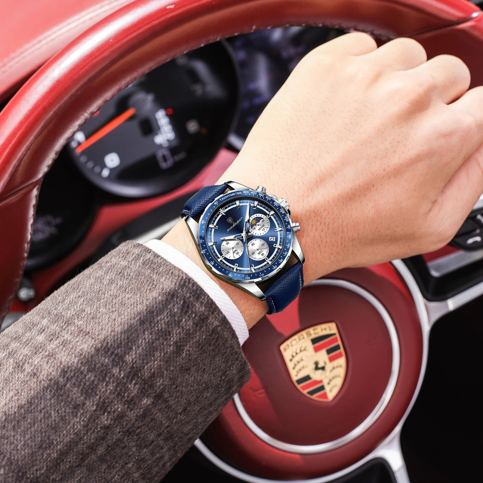 POEDAGAR Original Fashion Men Clock Luminous Waterproof Chronograph Date Man Wristwatch Leather Quartz Sport Men's Watches Reloj