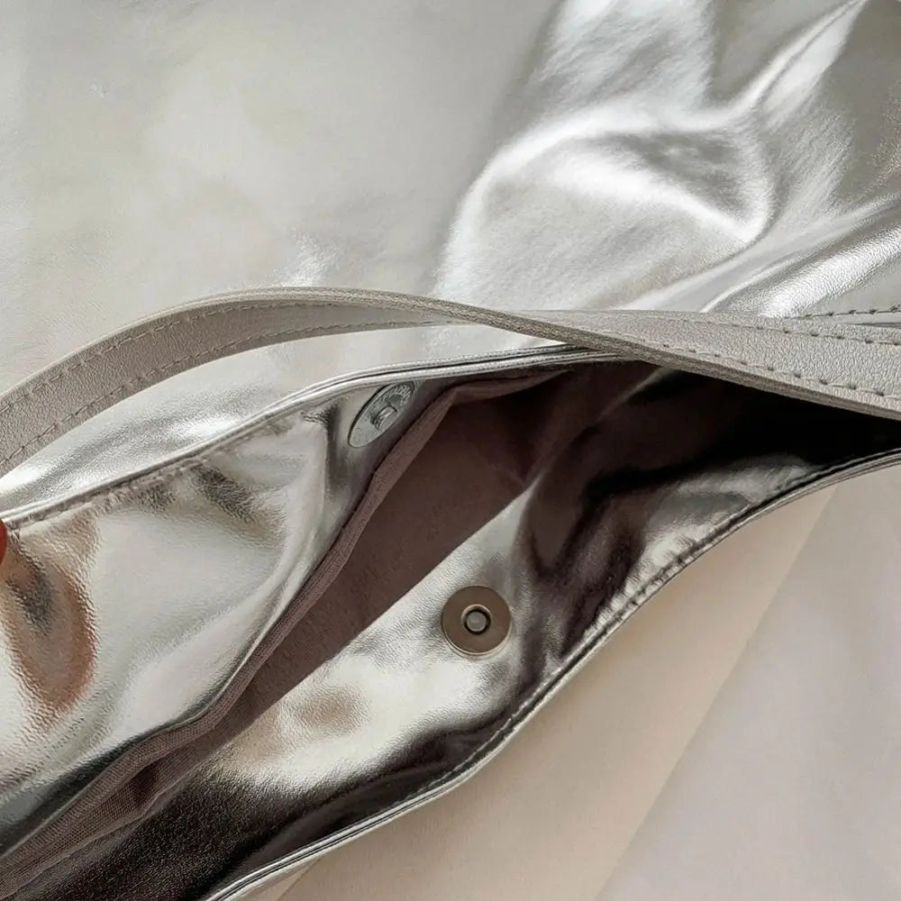 Bolso de mano con asa superior de PU para mujer, bolso de compras de diseñador de lujo, bolso de mano informal de cuero dorado plateado de alta capacidad, moda