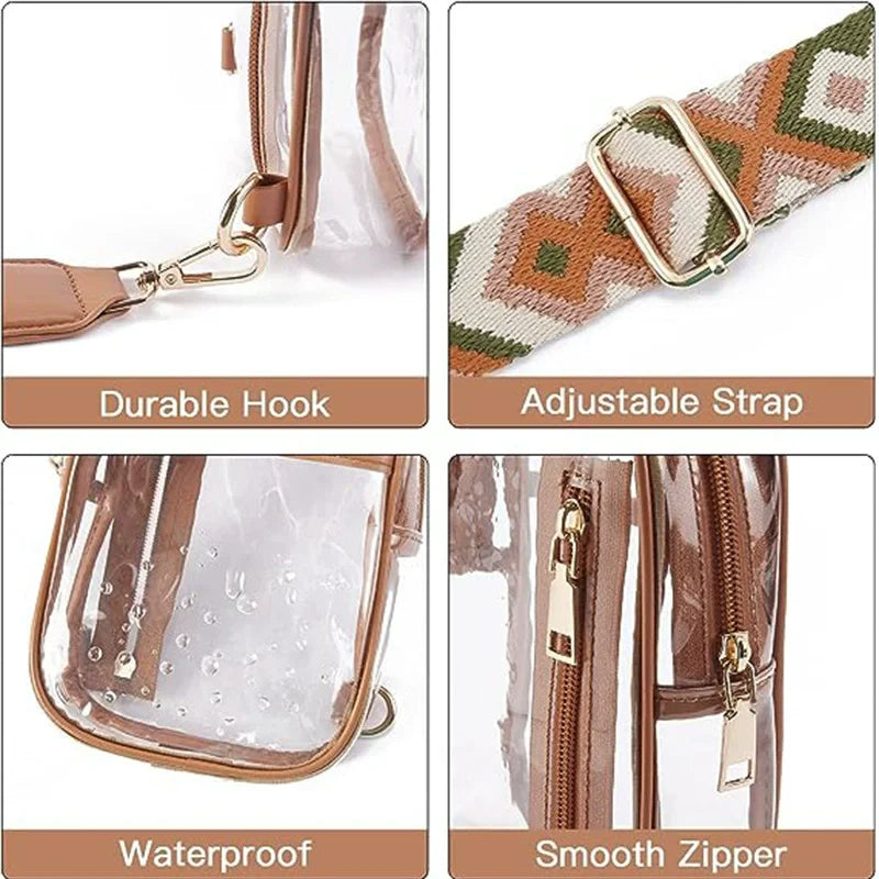 Bolso transparente para eventos en estadios, bolsos transparentes para mujer, bolsos cruzados transparentes para conciertos y deportes